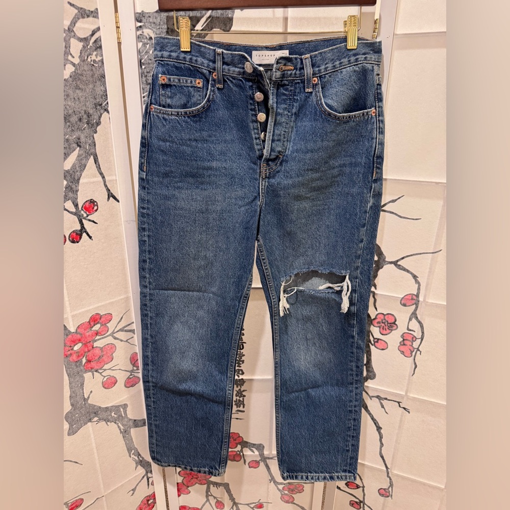Topshop the editor cropped straight denim jeans with distressed look